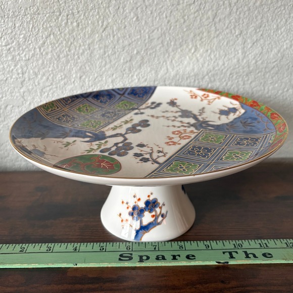 Kutani Brocade Pedestal Cake Stand Japanese Porcelain Footed Plate - Picture 3 of 11